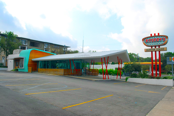P. Terry’s Restaurant (32nd and Lamar) In Austin, Tx,  Featuring Garapa Wood Interior/exterior